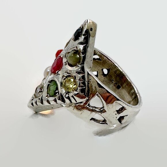 Gemstone Ring, Navratna, Sterling Silver,India, Size 8 1/2, Stones, Vintage, NOS - Picture 4 of 6